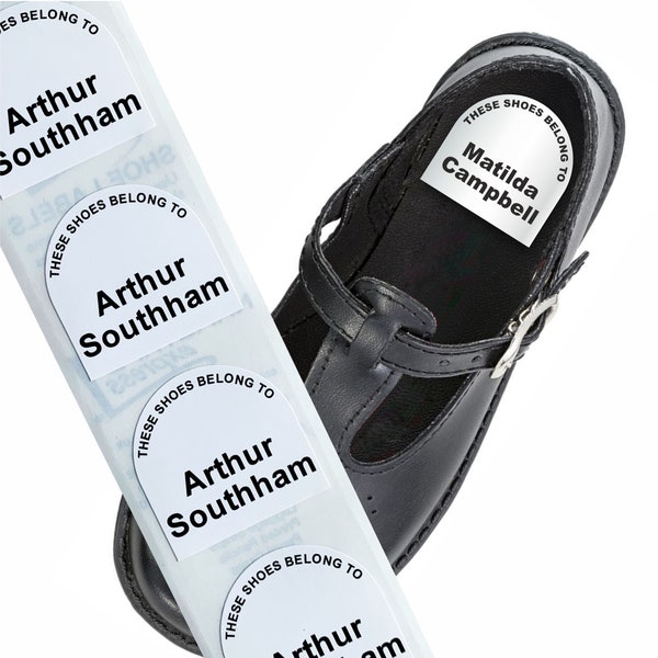 Shoe Labels/Tapes/Tags in heel shape -  Great for naming school shoes, sports boots, trainers, sneakers, Printed/Personalised with Name.