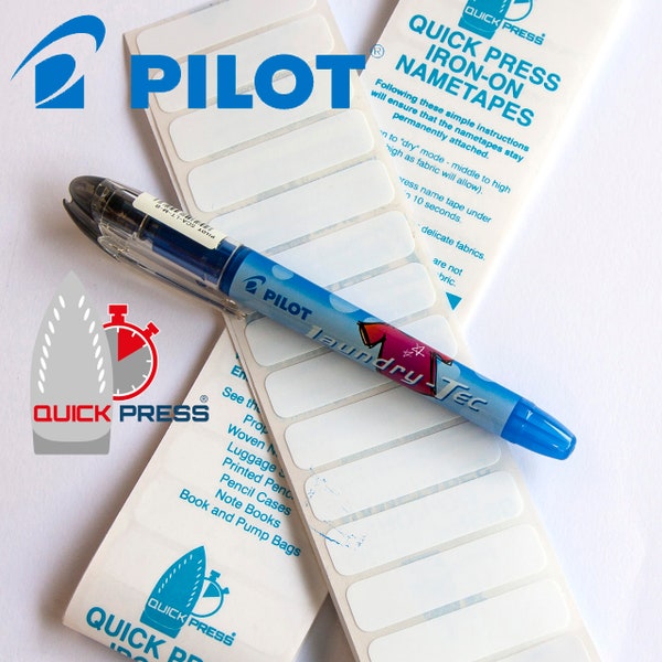 Laundry Kit - Includes Pilot Laundry-Tec Permanent Fabric Marker Pen & Blank Iron-on Nametape - Perfect for School Uniforms, Care Homes etc.