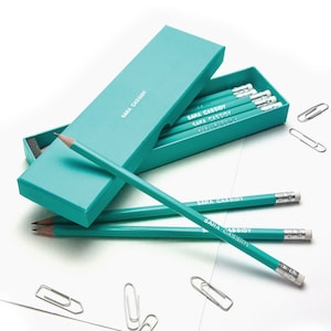 12 High Quality Personalised Pencils in a Box -Printed with Name - AQUAMARINE (plus other colours) New Colour