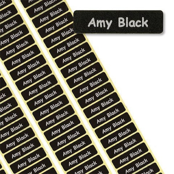 50 BLACK Printed Name Labels/Tapes IRON-ON School tag Soft satin fabric