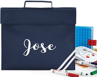 Personalised Bookbag Printed with Name, these Personalized book bags are perfect for School - Navy Blue