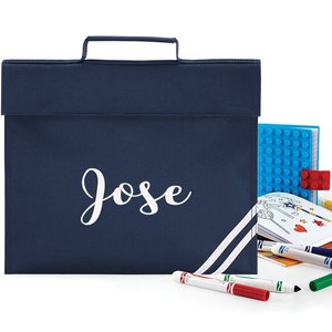 Personalised Bookbag Printed with Name, these Personalized book bags are perfect for School Navy Blue imagem 1