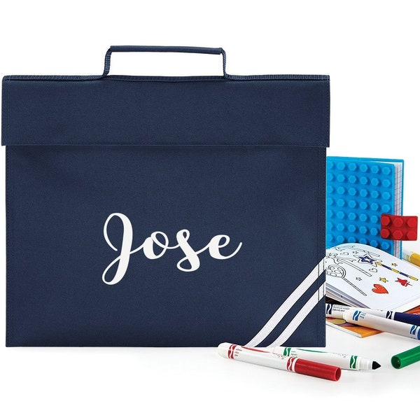 Personalised Bookbag Printed with Name, these Personalized book bags are perfect for School - Navy Blue