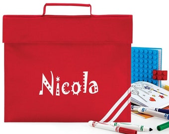 Personalised Bookbag Printed with Name, these Personalized book bags are perfect for School - Red