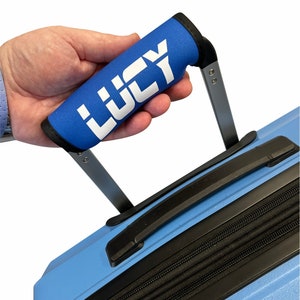 Luggage Handle Wrap/Cover for Suitcase/bags Grip / Case Identifier perfect for travel Neoprene Wrap printed with name Luggage Tag Orange Royal Blue