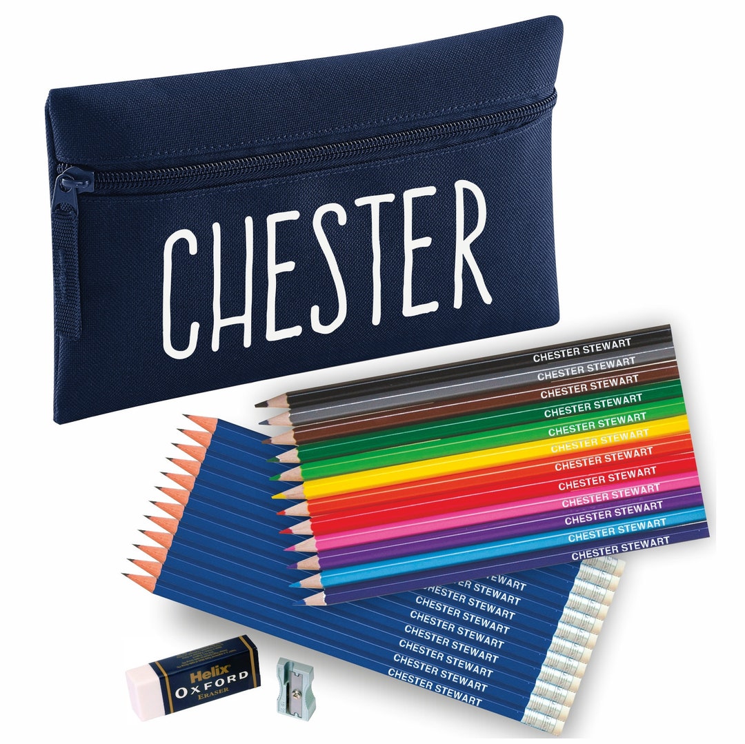 Personalized Zip Pencil Case With 12 Colouring and 12 Eraser Tipped ...