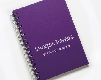 Personalised Wire Bound Notebooks, Premium Quality Foil Printed. UK Made by "That's my pencil" - Style F - Name and School
