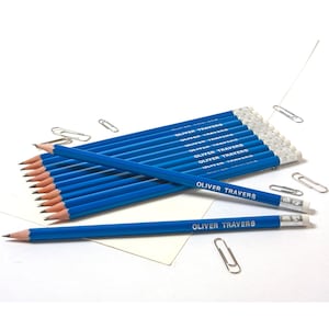 100 Personalised HB Pencils -100 Pencils with erasers printed with name - see other colours listed