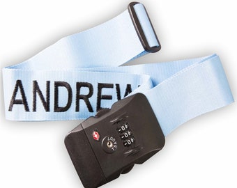 Embroidered Luggage / Suitcase Straps Personalised with Name, TSA lockable - SKY Plus Other Colours Keep your case safe with the 1.8m belt