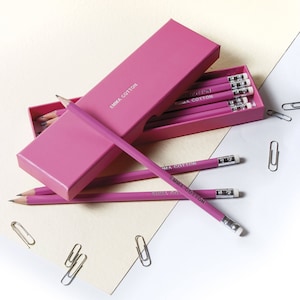 High Quality Personalised Pencils in a Box -Printed with Name - POPCORN PINK (plus other colours)