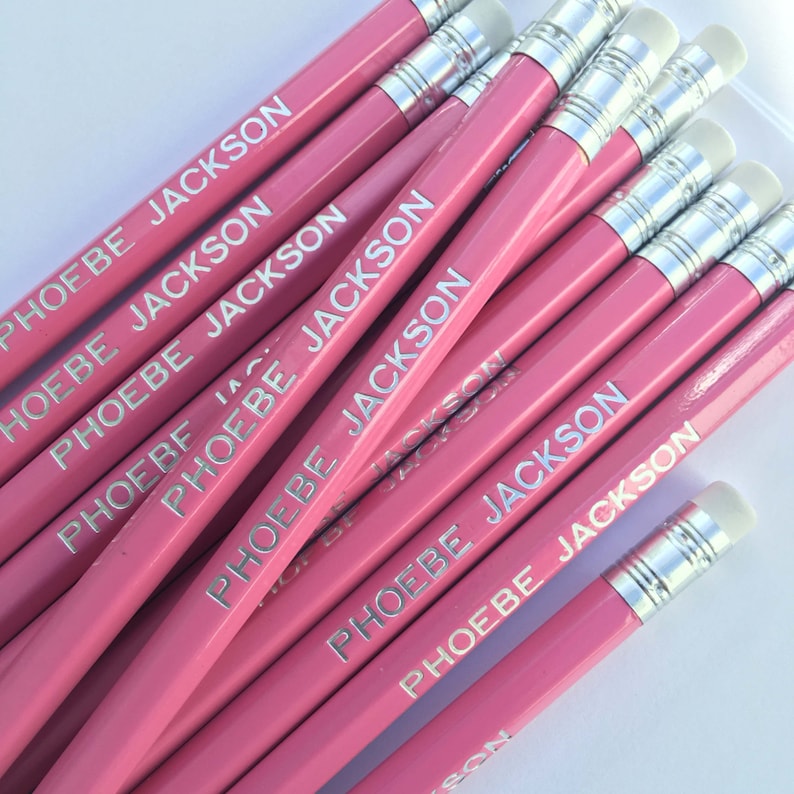 12 High Quality Personalised HB Pencils 12 Pencils with erasers printed with name Pink or see other colours listed image 2