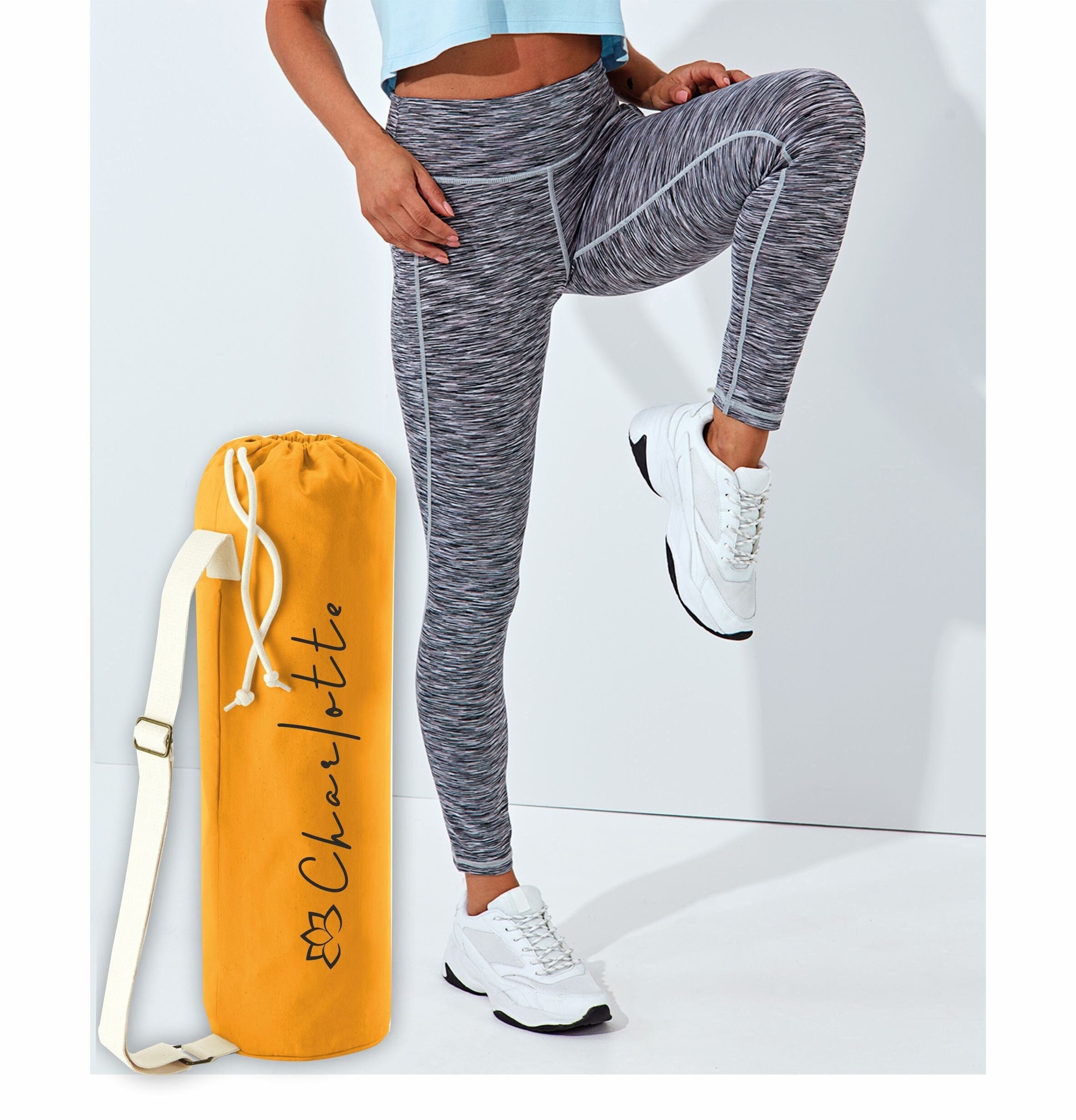 名前入り/パーソナライズされたヨガマットバッグ。プレミアムで厚手の