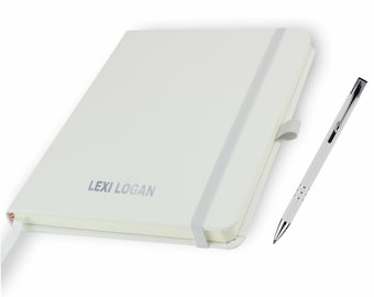 Personalised Notebook with matching Pen / Book Printed with Name Perfect for school/office- WHITE (plus other colours) By That's My Pencil