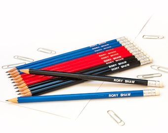 High Quality Personalised Pencils -Printed with Name - NAVY/BLACK/RED Mix (plus other colours)