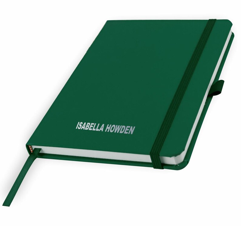 Personalised A5 Notebook / Printed with Name Perfect for school, office or your bag! - FRENCH NAVY (plus other colours) By That's My Pencil™ Bottle Green