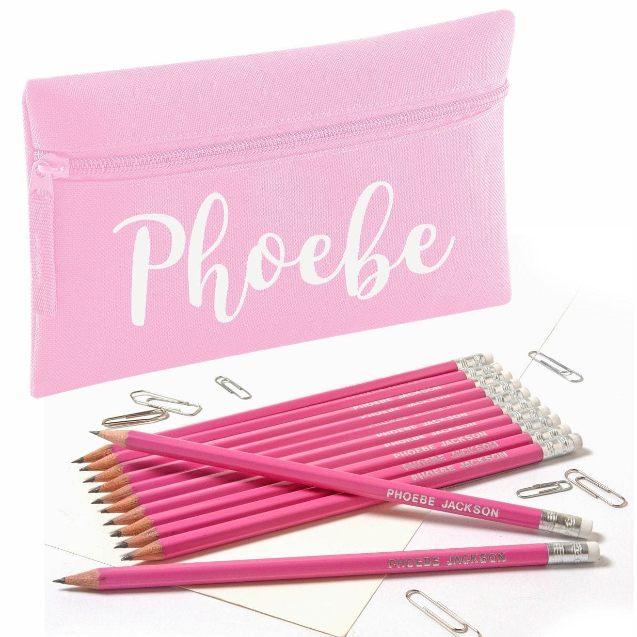 Zip Pencil Case With Name and 12 Embossed HB Eraser Tipped Pencils ...