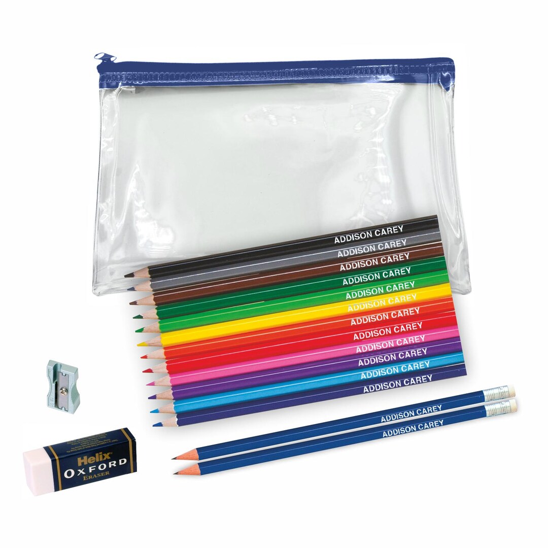 Embossed Colouring Pencils and 2 HB in Clear Exam Pencil Case ...