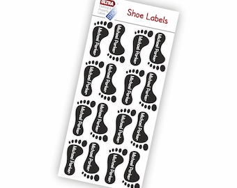 UltraStick Shoe Nametapes Foot Shape personalised with name, easy to stick inside shoes, plimsolls, trainers, ballet shoes etc. - Black