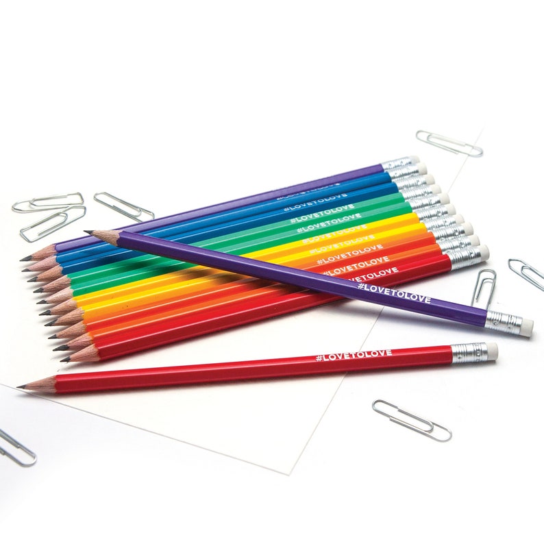 12 High Quality Personalised Pencils Printed with Name Mid Grey plus other colours Rainbow Mix