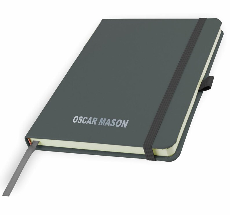 Personalised A5 Notebook / Printed with Name Perfect for school, office or your bag! - FRENCH NAVY (plus other colours) By That's My Pencil™ Mid Grey