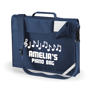 Sac à musique personnalisé/sac à piano/sac à livres avec bandoulière imprimée du nom, les sacs personnalisés sont parfaits pour garder vos notes en sécurité - v2 bleu marine