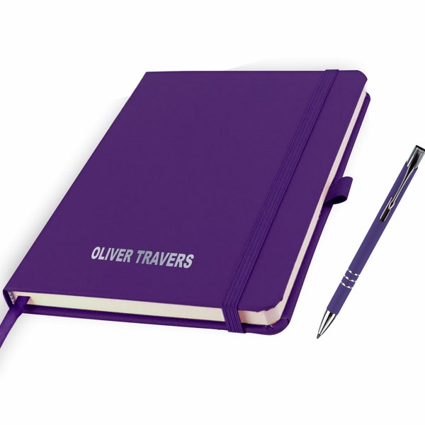 Personalised Notebook with matching Pen / Book Printed with Name Perfect for school/office- PURPLE (plus other colours) By That's My Pencil