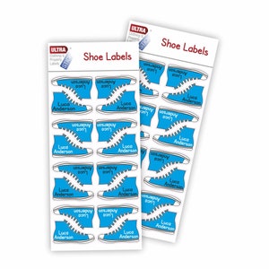 UltraStick Shoe Nametapes personalized with name These tapes are easy to stick inside shoes, sneakers trainers, ballet shoes etc. - SKY BLUE