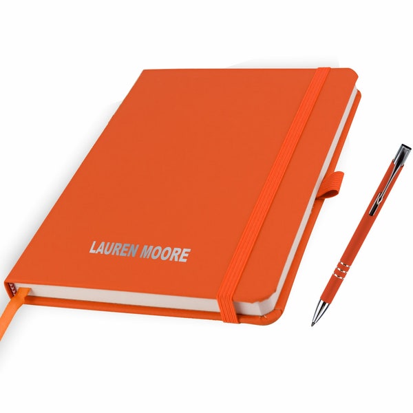 Personalised Notebook with matching Pen / Book Printed with Name Perfect for school/office- ORANGE (plus other colours) By That's My Pencil
