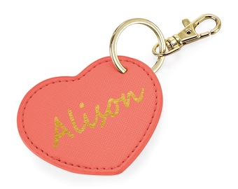 Heart Key Ring / Bag Clip - Boutique Styling – Personalised with name - Coral plus other colours