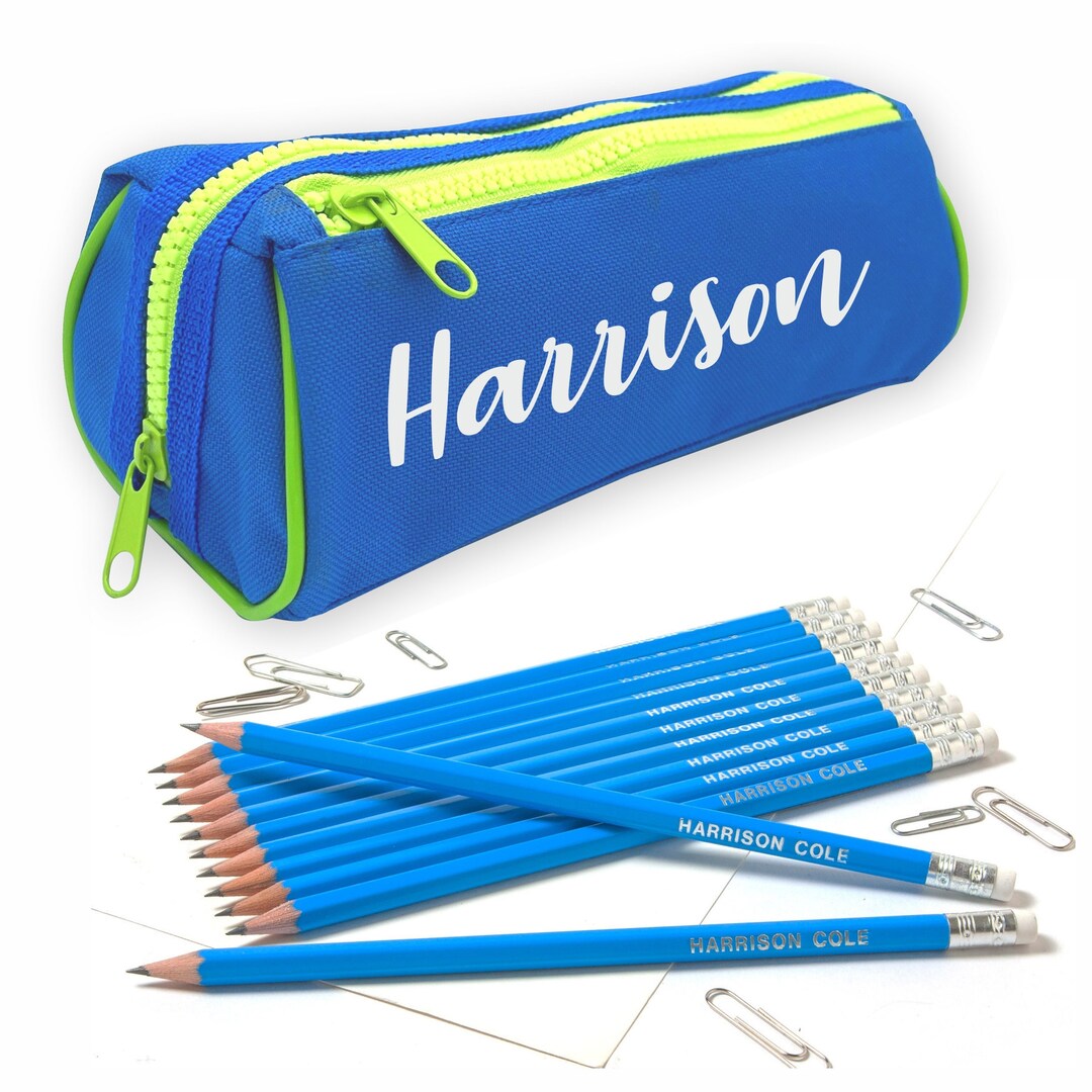Personalised Double Zip Pencil Case With 12 Matching Personalized HB ...
