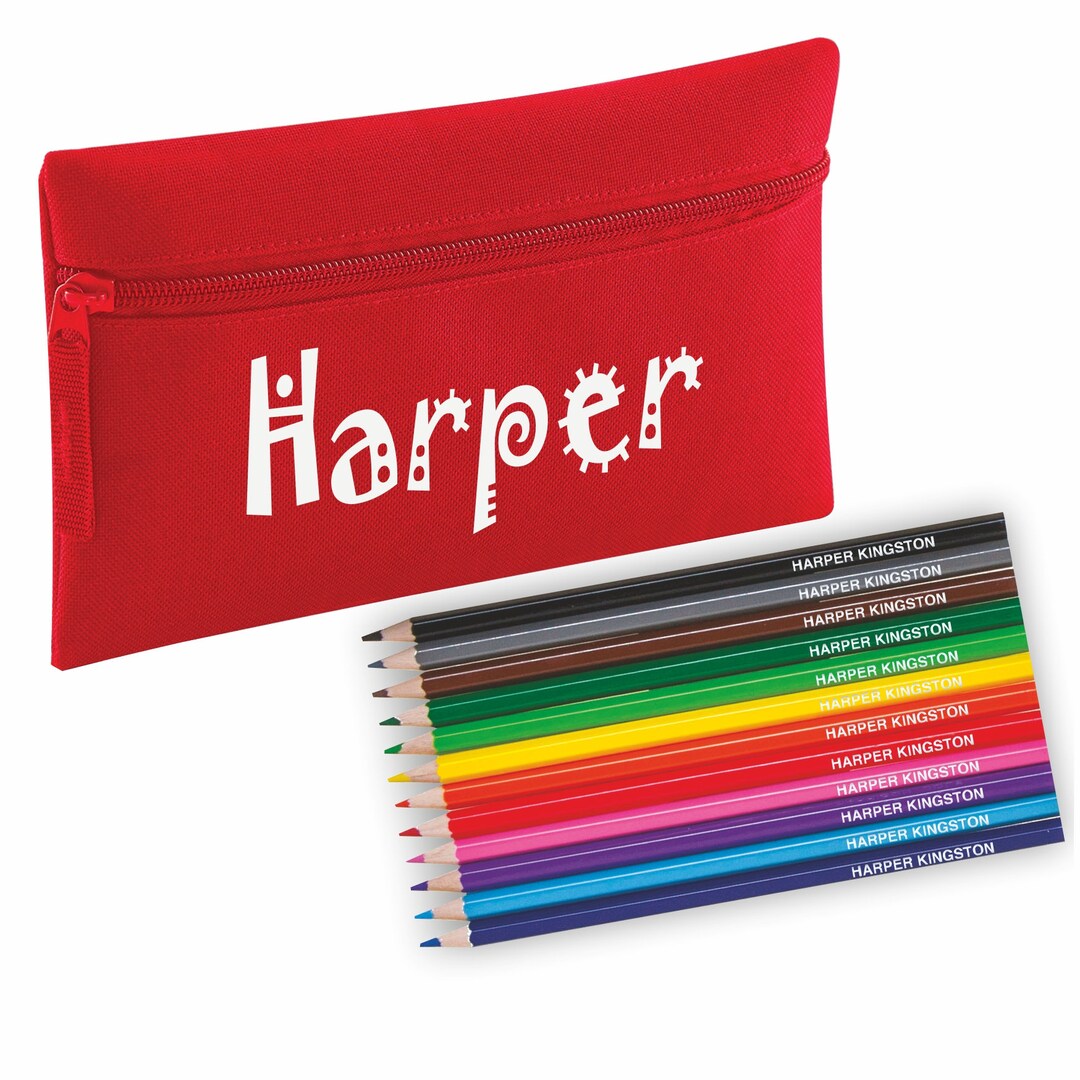 Zip Pencil Case With Name and Colouring Pencils Embossed With Name ...