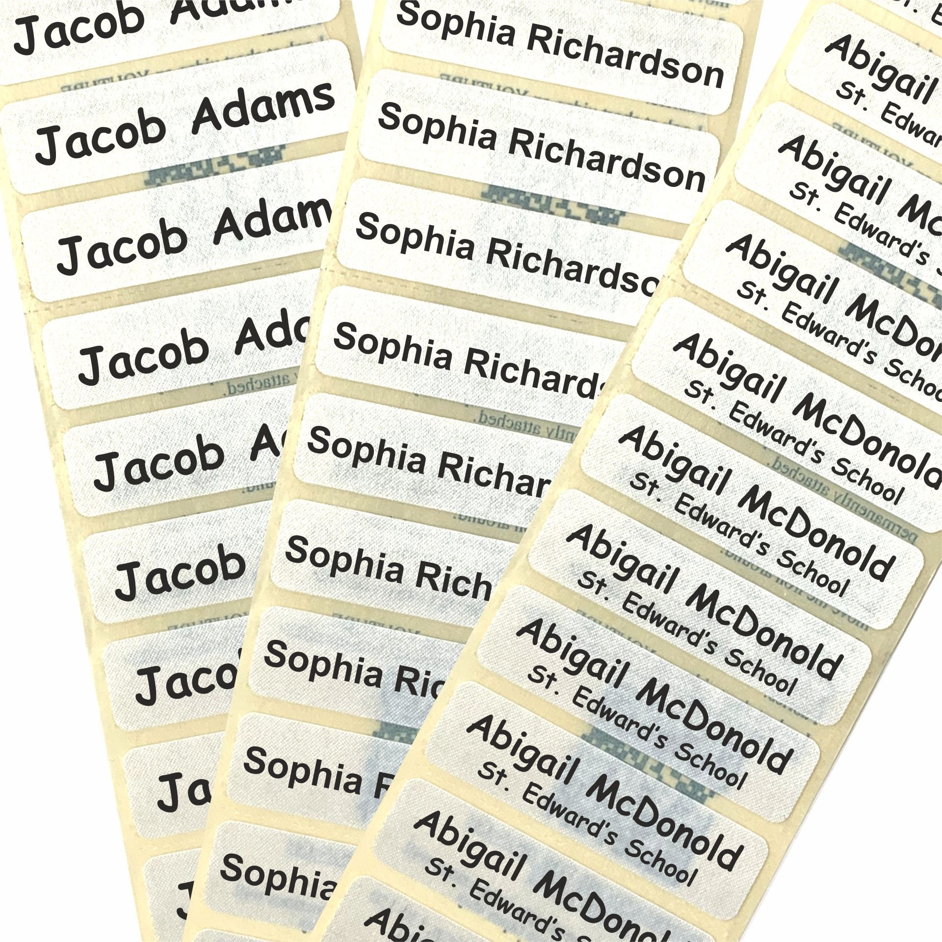 Personalised Iron On Name Labels for clothes, school name tags, stretchy