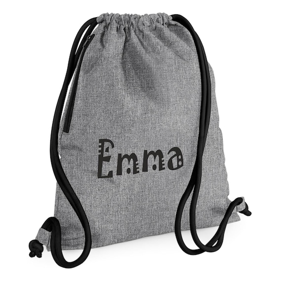 名作　LOGO DRAWSTRING SHOULDER BAG GRAY Premium Draw-string Bag Personalized / Printed With Name