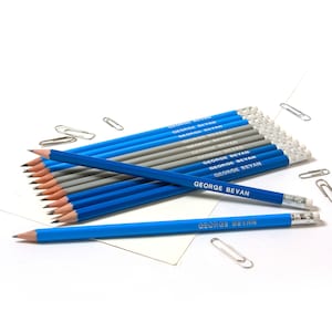 High Quality Personalised Pencils -Printed with Name - NAVY/GREY/OCEAN Mix (plus other colours)