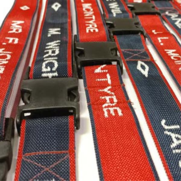 Woven Luggage Straps Personalised with Name, high quality woven webbing