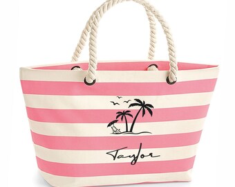 Borsa Da Spiaggia Nautica Personalizzata / Borsa In Tela Di Cotone A Righe Con Manici In Corda - Italia - 6