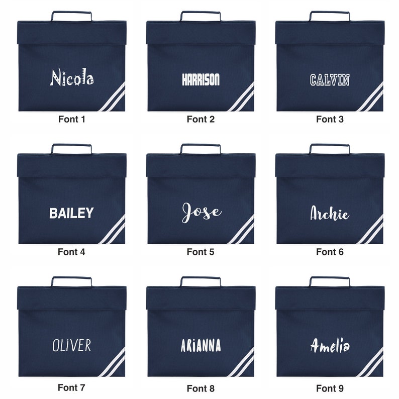 Personalised Bookbag Printed with Name, these Personalized book bags are perfect for School Navy Blue image 3