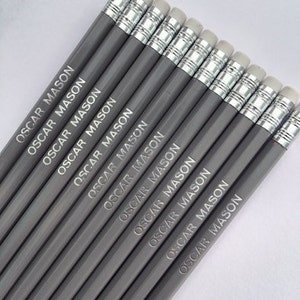 12 High Quality Personalised Pencils Printed with Name Mid Grey plus other colours image 2
