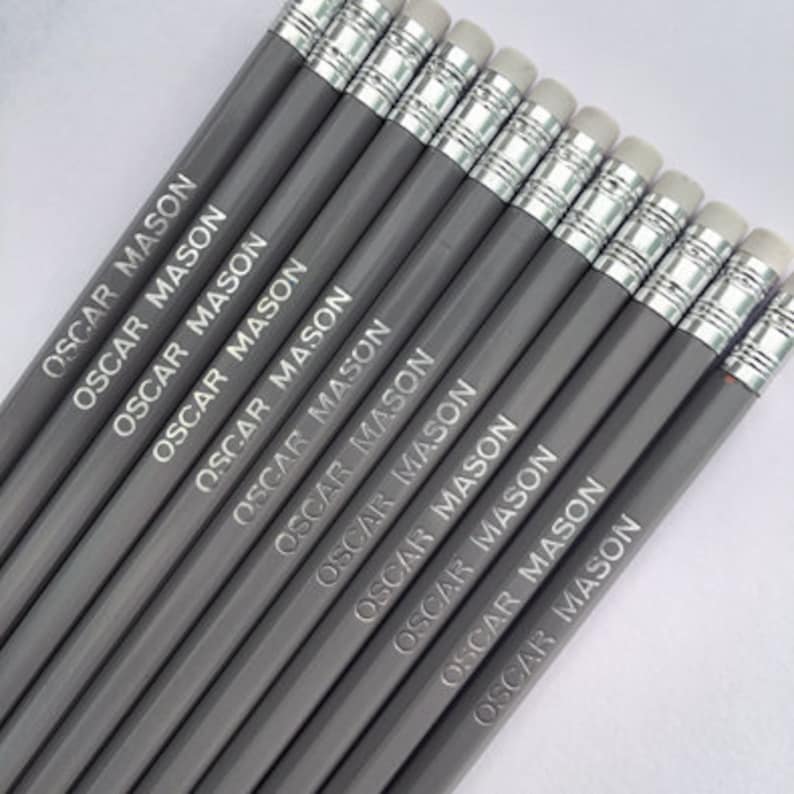 12 High Quality Personalised Pencils Printed with Name Mid Grey plus other colours image 2