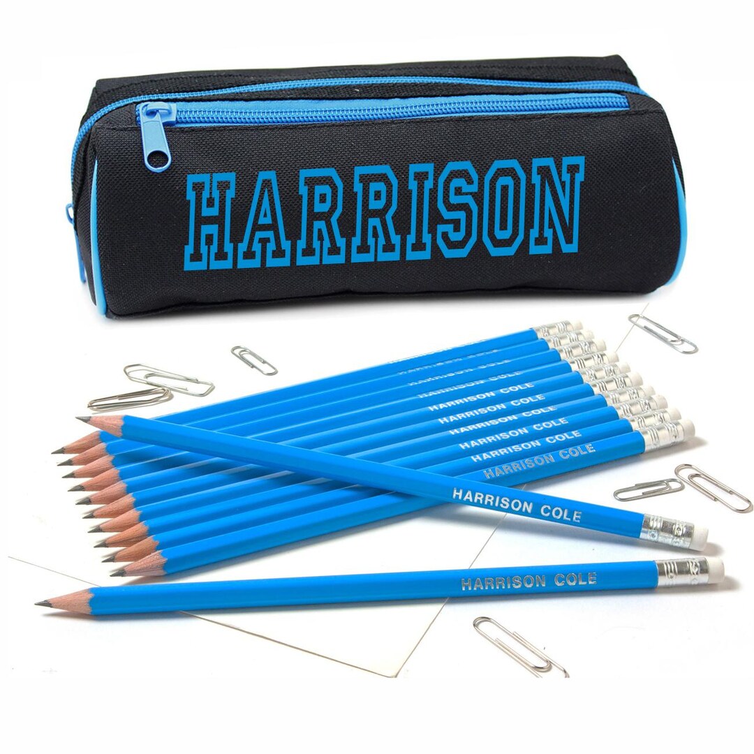 Personalised Double Zip Pencil Case With 12 Matching Personalized HB ...
