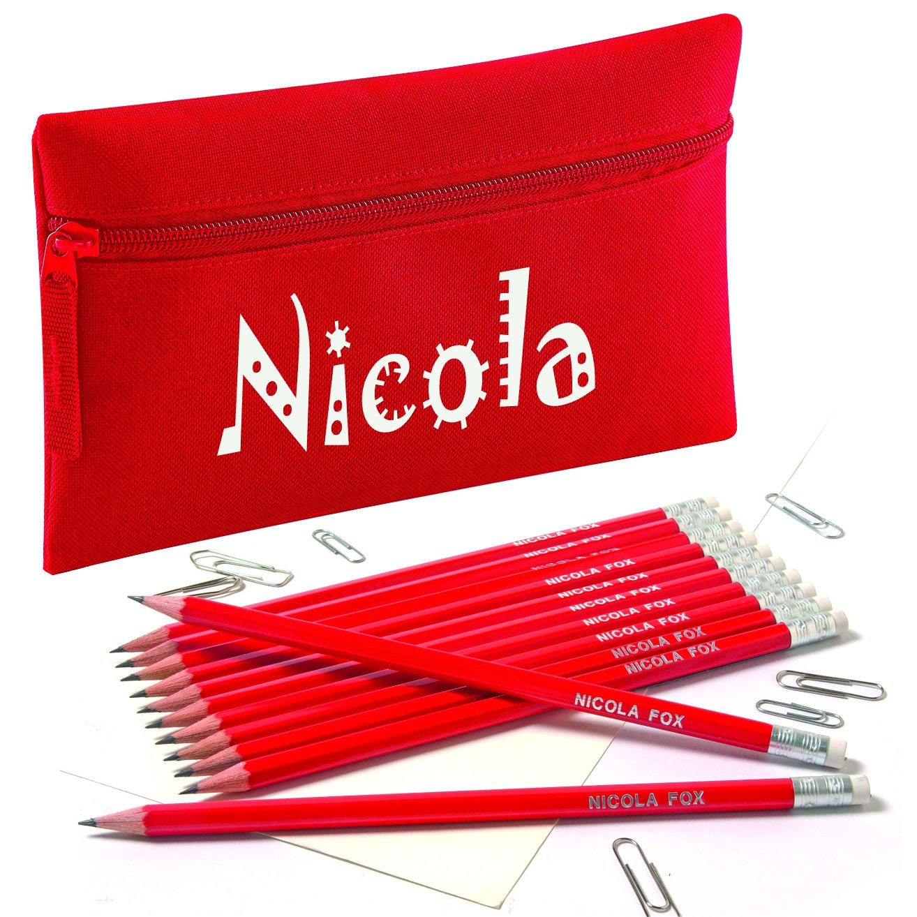 12 Red HB Pencils Personalised with Name High Quality Printed/Embossed Pencils 