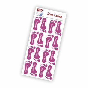 UltraStick Shoe Nametapes Foot Shape personalised with name, easy to stick inside shoes, plimsolls, trainers, ballet shoes etc. Purple image 1