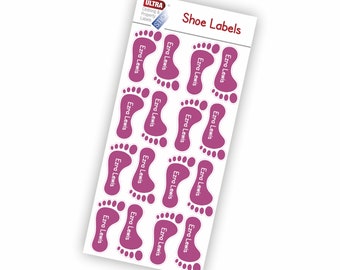 UltraStick Shoe Nametapes Foot Shape personalised with name, easy to stick inside shoes, plimsolls, trainers, ballet shoes etc. - Purple