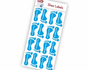 UltraStick Shoe Nametapes Foot Shape personalised with name, easy to stick inside shoes, plimsolls, trainers, ballet shoes etc. - SKY