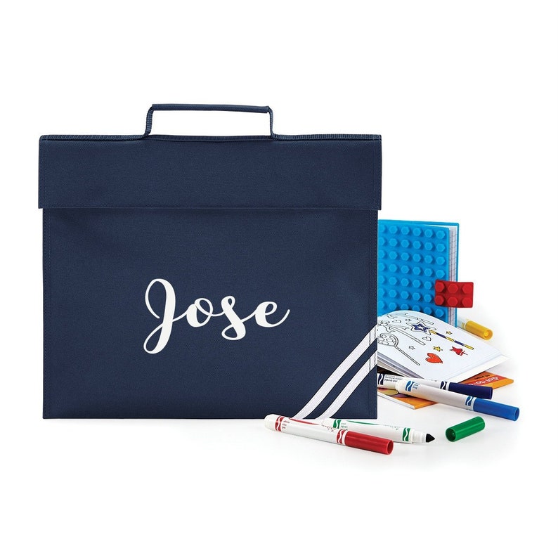 Personalised Bookbag Printed with Name, these Personalized book bags are perfect for School Navy Blue image 1