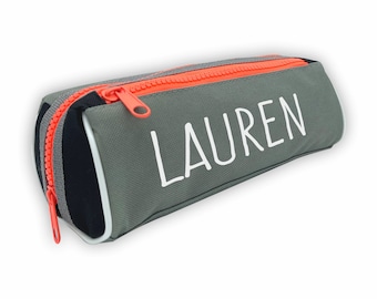 Personalised Double Zip Pencil Case with name Printed in UK by 'That's My Pencil' - Grey