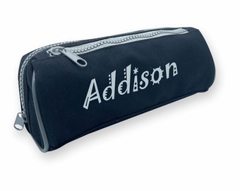 Personalised Double Zip Pencil Case with name Printed in UK by 'That's My Pencil' - Black