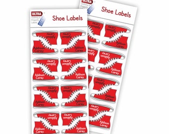 UltraStick Shoe Nametapes personalized with name These tapes are easy to stick inside shoes, sneakers trainers, ballet shoes etc. - RED