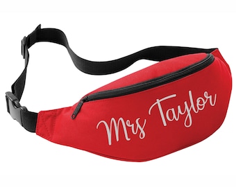 Belt/Bum Bag / Fanny Pack / Money Belt / Purse Hip Wallet Printed with Name - Personalised - RED