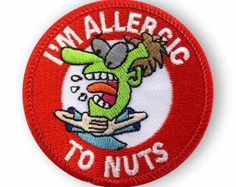 Patch di allarme allergia, badge pin e adesivi - Allergici alle noci - Disegni divertenti e luminosi ma ottieni il messaggio importante delle allergie alimentari